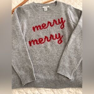 Gray Sweater with Red 'Merry Merry' Design